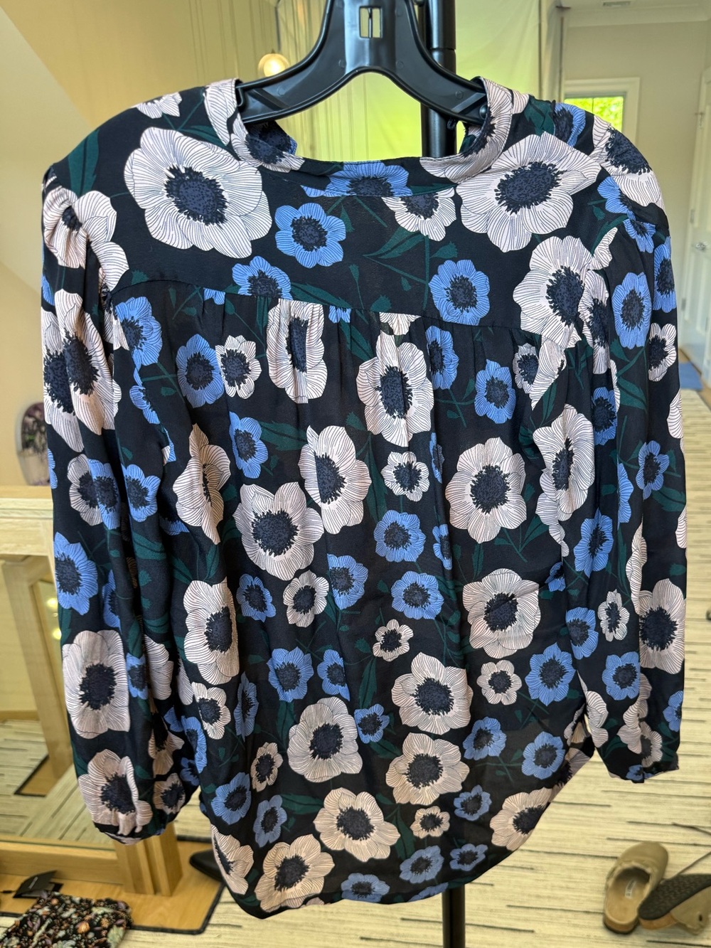 Trovata- Birds of Paradise Navy Floral V-Neck Blouse with Blue & Cream Flowers - Picture 2 of 3